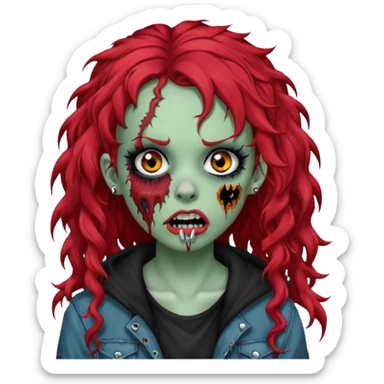 zombie girl red hair cacheado longo, com piercings na boca, nariz e sobrancelha,  roupa emo sticker