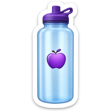 Gym water bottle transparent with purple details and a small apple logo on it  sticker