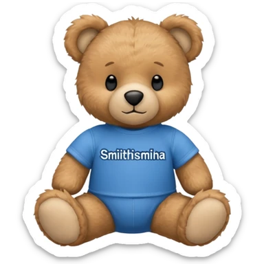 teddy bear wearing a blue tshirt that says smithsonian sticker