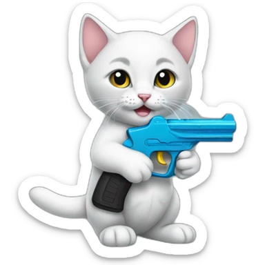 kitten holding a waterpistol sticker