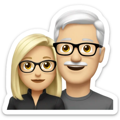 White man - short grey hair - no facial hair - kisses blonde girl wearing black glasses  sticker