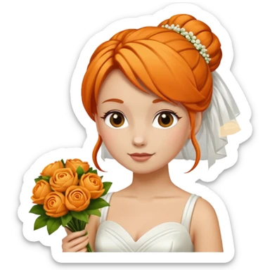 orange haired with bun bride with bouqet sticker