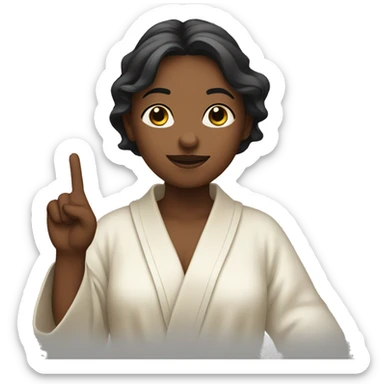 Girl in robe holding up 3 fingers sticker