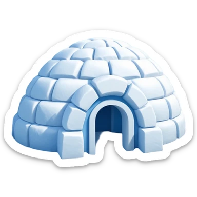 A traditional snow igloo on a vast snowy plain under a clear blue sky. Soft sunlight casts gentle shadows across the snow. The igloo has a small entrance tunnel and compacted snow blocks forming its dome. Realistic Arctic environment, crisp atmosphere, calm winter feeling. sticker