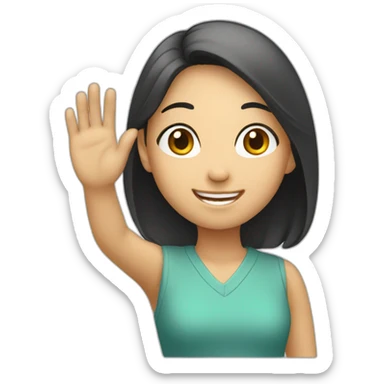 Asian girl waving and smiling sticker