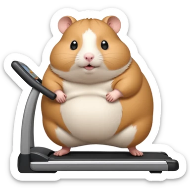 fat hamster big belly trying to run on treadmill sideways sticker