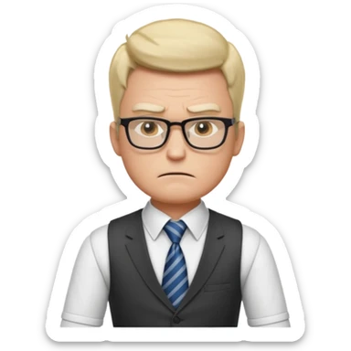 Frowns with Glasses, Strict Teacher: Man with square glasses, vest and tie, arms crossed, angry face

 sticker