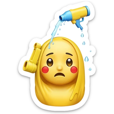 sad emoji with water gun pointing directly at its own head sticker