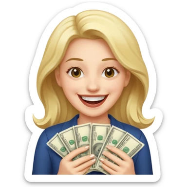 laughing woman holding lots of money sticker