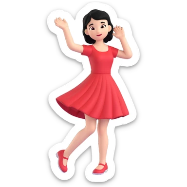 Lilo-inspired girl, 3D style, red dress, black hair, playful pose sticker