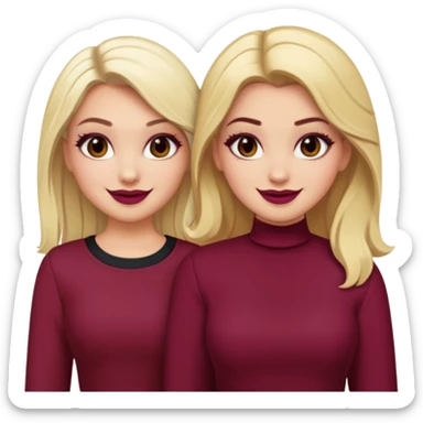 Boujy baddie best friends blonde and brunette, trendy heavy makeup, burgundy clothes sticker