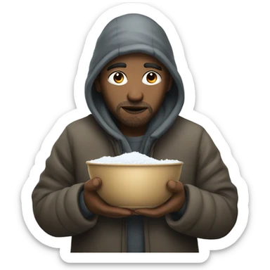 Homeless person with bowl of snow sticker