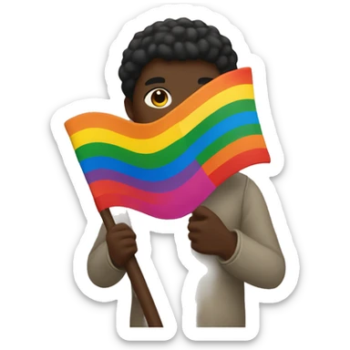 Dark skin colour person holding gay flag  sticker