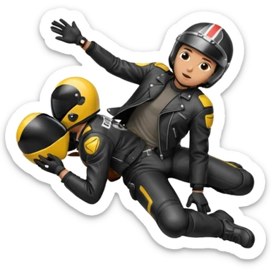 a motorcyclist lying on the ground who has just fallen sticker