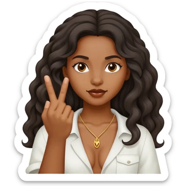 black girl with wavy long grit doing the middle finger  sticker