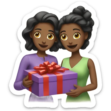 Two wives wrapping presents sticker