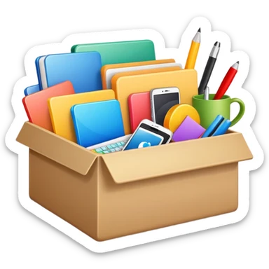 Box full of desktop material  sticker