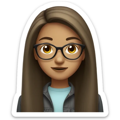 teen girl with long straight brown hair with black glasses sticker