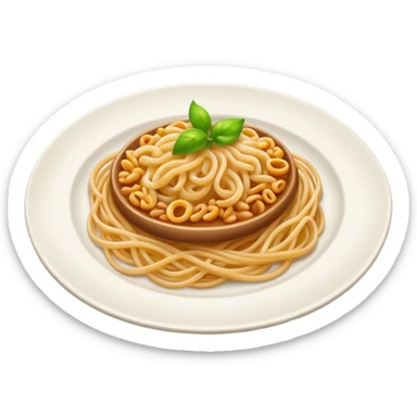 Emoji of a plate with grains and spaghetti, simple bright Apple-style sticker