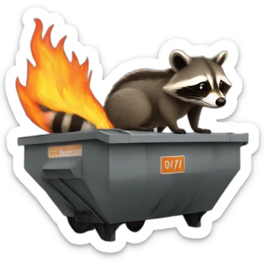 a raccoon riding a dumpster fire like it's a stallion sticker