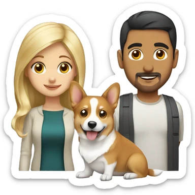 blonde girl, arab guy and corgi together sticker