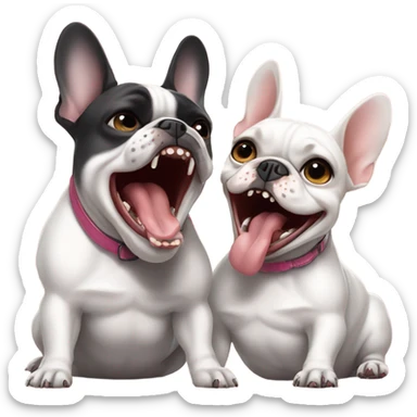 2 French bulldogs waking up with pretty girl sticker