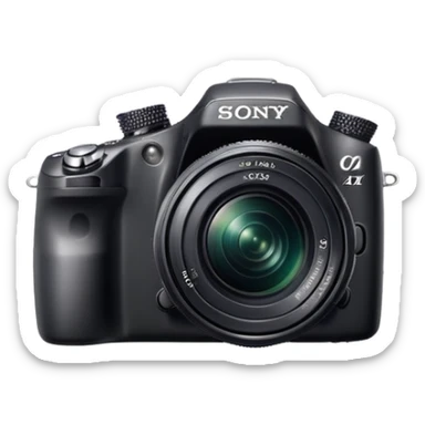 DSLR camera, Sony Alpha DSLR-A230, professional black camera with lens sticker