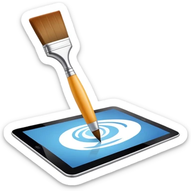 digital tablet paintbrush hovering above a smooth vector curve sticker