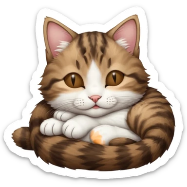 dark brown tabby and white kitten in funny positions with eyes closed sticker