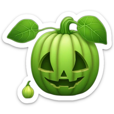 a green jack o lantern with a sprout sticker
