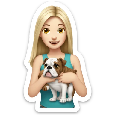 White girl holding English bulldog sticker
