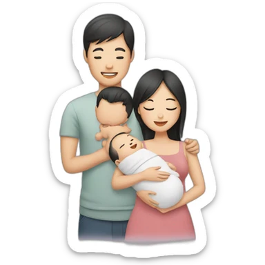 Asian couple with baby sticker