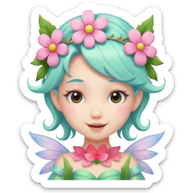 cute pastel fairy girl flower head decoration wink sticker