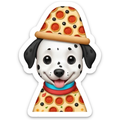 Dalmatian dog had a pizza hat sticker