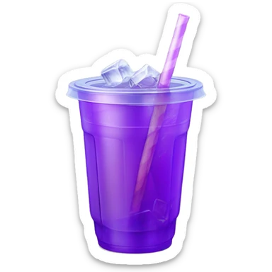 Realistic plastic cup and lid with Transluscent purple soda and large ice cubes inside and one straw through the top of the lid. sticker