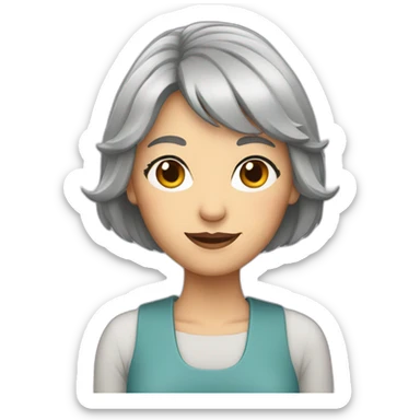 woman with grey hair and bangs, older sticker