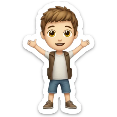 young boy raising his both arms, white skin, brown hair sticker
