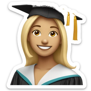 Blonde girl smiling wearing graduation cap with university of Chicago Loyola sticker