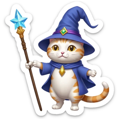 The cat is a wizard and he has a magic wand in his hands The cat is a wizard and he has a magic wand in his hands and he also flies on a broom sticker
