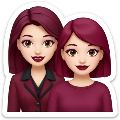 Boujy baddie best friends, fair skin, trendy heavy makeup, burgundy clothes sticker