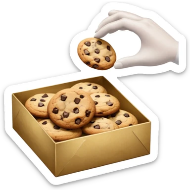 a hand taking a package from a transparent box of cookies sticker
