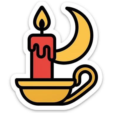 dripping red candle in a gold holder with a crescent moon in the background sticker