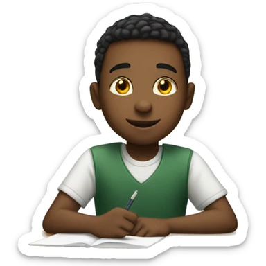 boy is sitting at school desk, hand is raised sticker