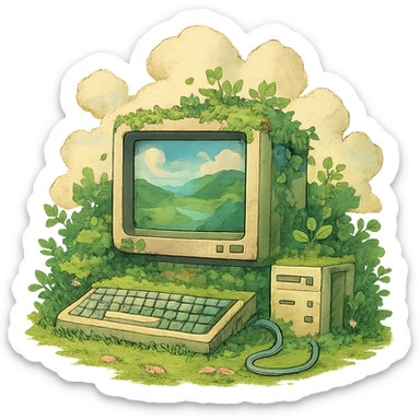 digitalization blending nature and technology in ghibli style sticker