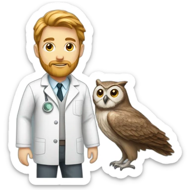 White-Boy-with-beard-scientist-with-owl sticker