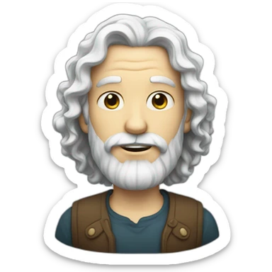 A man with white skin and a beard and long curly hair sticker