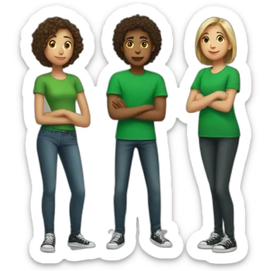 4 teenagers standing wearing a green tshirt sticker