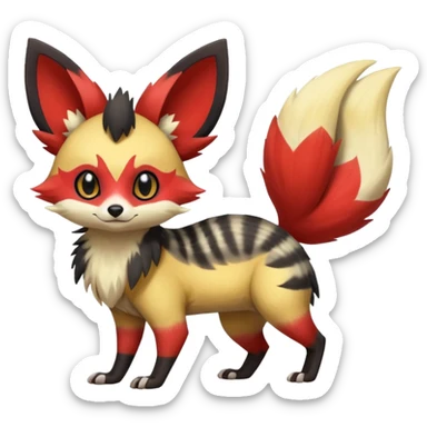 Rare realistic cool cute epic aesthetic colorful Fennekin-Zorua-Civet-Genet-species-Fakemon-hybrid-creature, with markings, full body sticker