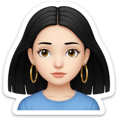 a young girl, with fair skin has medium length straight black hair and with hoops earrings. sticker