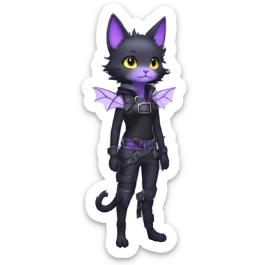 cool cute edgy pretty black techwear grey Purple ethereal fantasy nargacuga-bat-cat-Fakemon collar harness sticker
